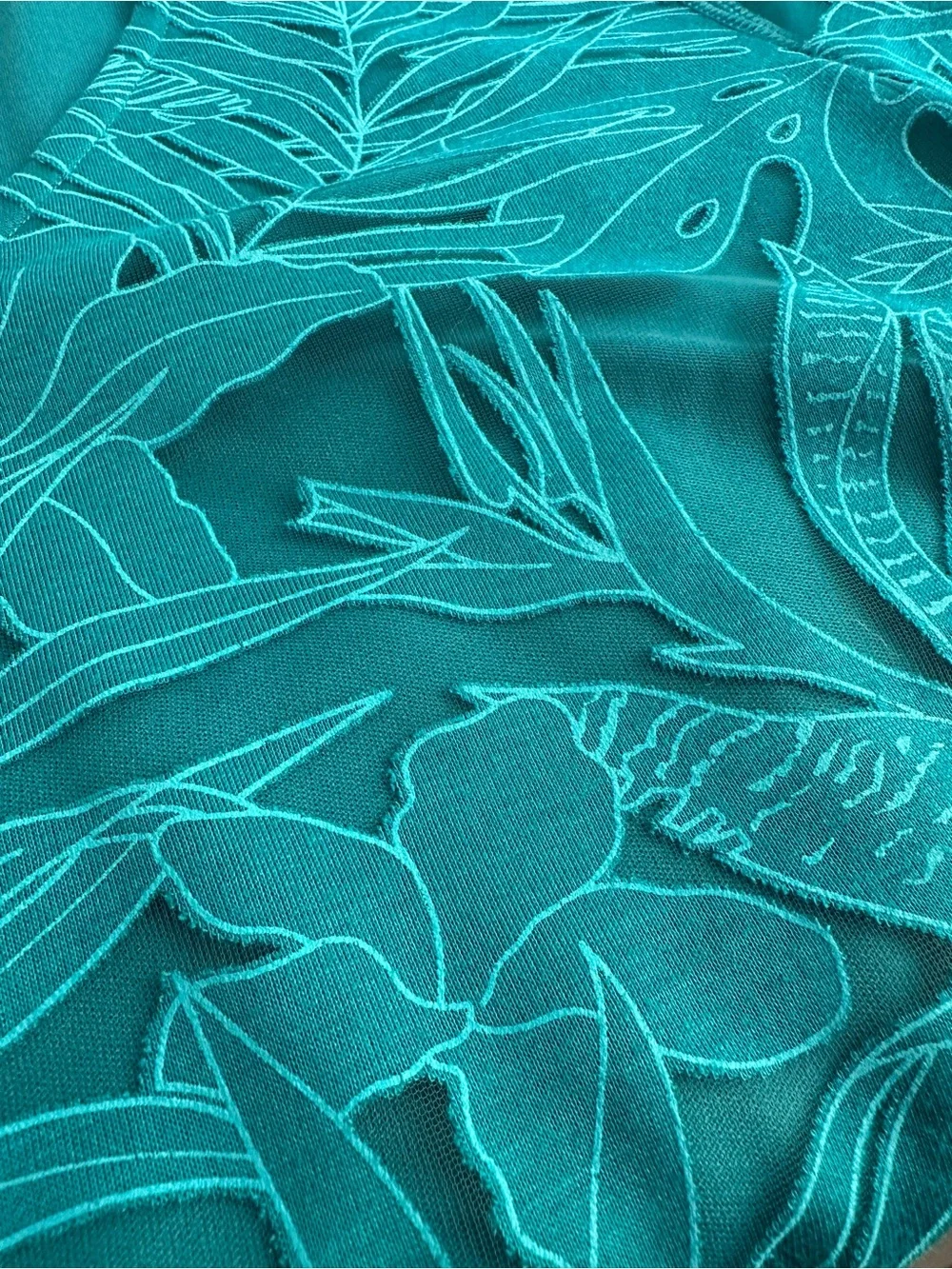 Chico's Size 2 Teal Floral V-Neck Tunic Top Sheer Tropical Botanical - Picture 4 of 6